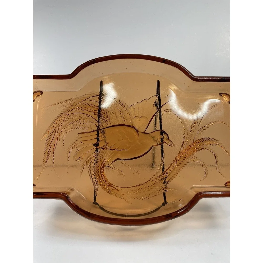 Vtg Indiana Glass Tiara-Empress-Bird Of Paradise Vanity Tray Catchall tray MCM